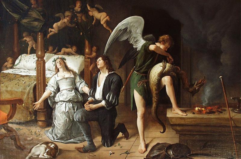 Jan Steen The Marriage bed of Tobias and Sarah. oil painting image